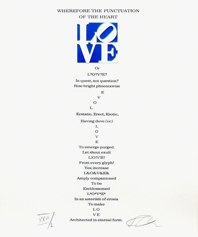 Robert Indiana, ‘Wherefore the Punctuation of the Heart and Tiger Music (two works)’, Print, Screenprints And Embossing, Roseberys