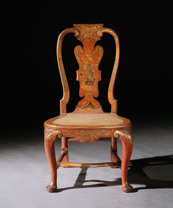 Giles Grendey, ‘THE INFANTADO CHAIRS  A RARE GEORGE II SCARLET  JAPANNED SIDE CHAIR By Giles Grendey  Commissioned by The Dukes of Infantado  For the Palace of Lazcano, Northern Spain’, ca. 1730, Design/Decorative Art, Japanned side chair, Godson & Coles