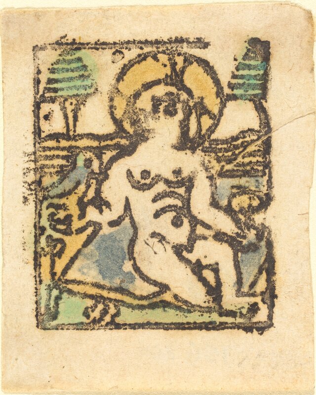 ‘Christ Child with Bird’, 1480, Print, Woodcut in brown, hand-colored in blue, yellow, and green, National Gallery of Art, Washington, D.C.