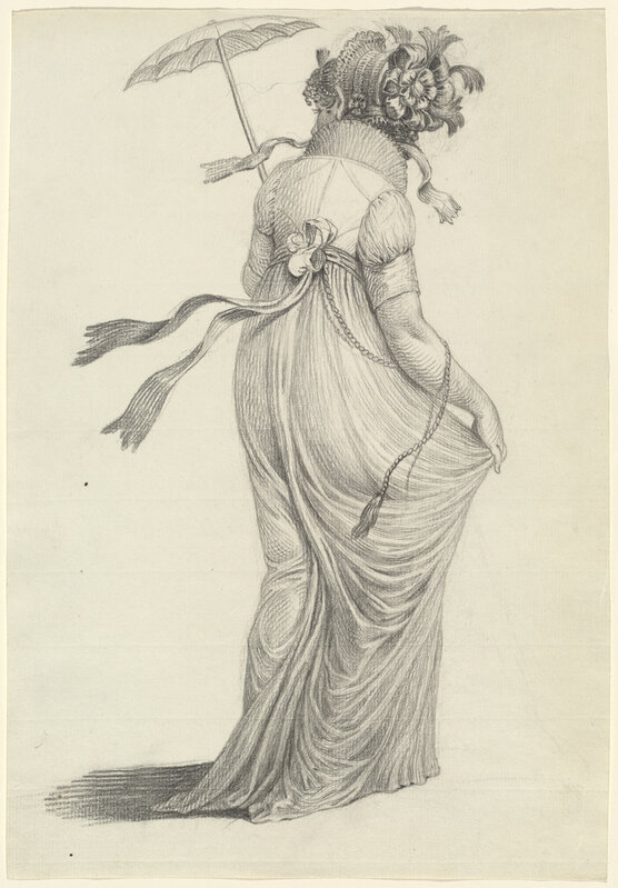 Carl Wilhelm Kolbe, ‘A Fashionable Young Woman Seen from Behind’, 1800/1803, Drawing, Collage or other Work on Paper, Black chalk on very light green laid paper, National Gallery of Art, Washington, D.C.