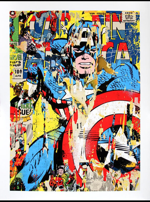 Mr. Brainwash, ‘Captain America’, 2018, Print, Ten color screen print on hand torn archival art paper. Each print is signed and numbered with a thumb print on the back., Pop Fine Art