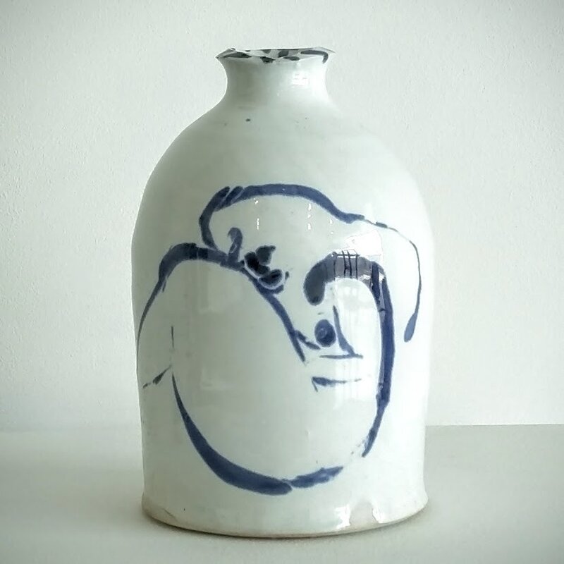 Ken Ferguson, ‘Bottle form with nude 5’, 2001, Sculpture, Porcelain, cobalt drawing, Haw Contemporary
