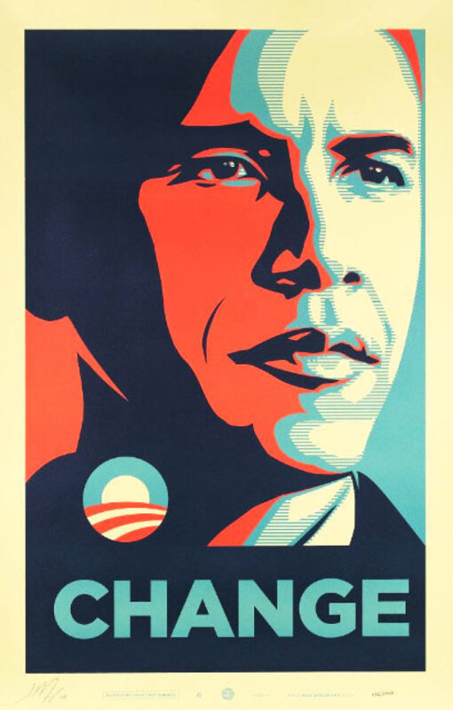 Shepard Fairey, ‘CHANGE (artist signed edition of 200) Obama’, 2008, Print, Offset lithograph, EHC Fine Art