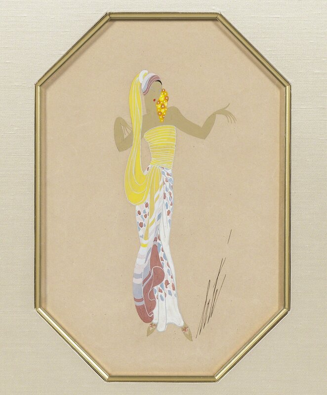 Erté, ‘Lady in Yellow’, Drawing, Collage or other Work on Paper, Gouache, pencil, and ink on paper, framed., Skinner