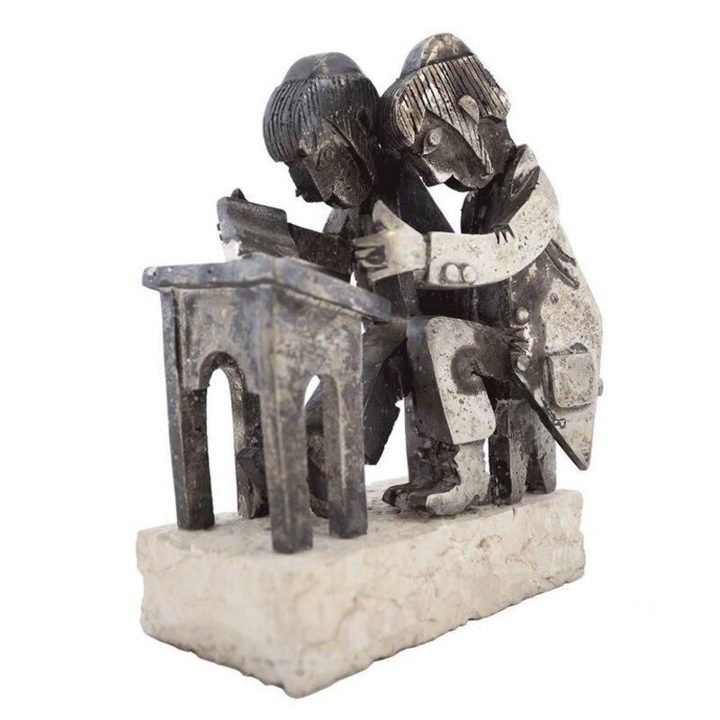 Frank Meisler, ‘Rare Vintage Israeli Judaica Yeshiva Talmud Students Sculpture’, 1960-1969, Sculpture, Metal, Stone, Lions Gallery