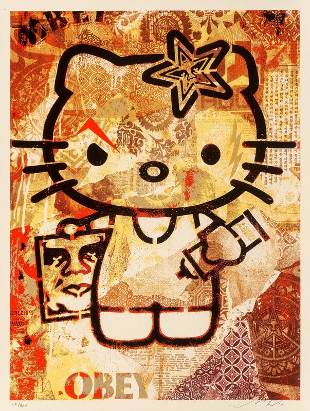 Shepard Fairey, ‘Obey Hello Kitty’, 2010, Print, Screenprint in colors on speckled cream paper, Heritage Auctions