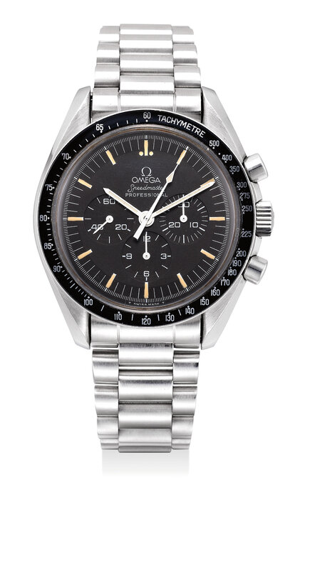 OMEGA, ‘A fine stainless steel chronograph wristwatch with tachymeter scale and bracelet, made to commemorate the 20th anniversary of Apollo XI mission’, 1989, Jewelry, Stainless steel, Phillips