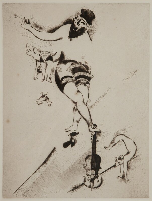 Marc Chagall, ‘Der Akrobat mit der Geige’, 1924, Drawing, Collage or other Work on Paper, Etching and drypoint printed in dark brownish-black on cream wove paper, state III/III, Pucker Gallery