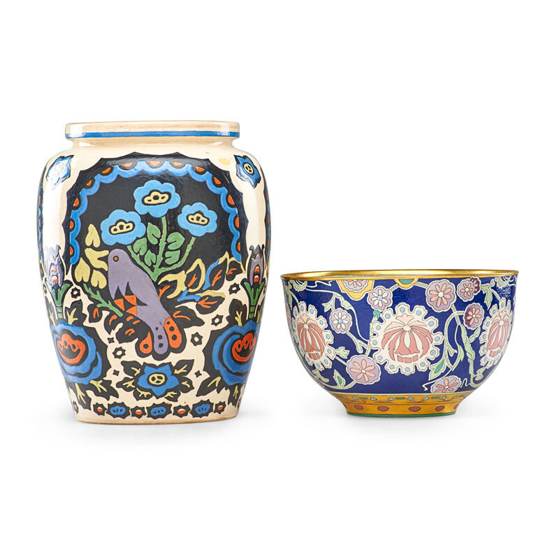 Hazel B. Hill, ‘Vase and bowl’, Design/Decorative Art, Glazed, enamel-decorated, and gilt earthenware and porcelain, Rago/Wright/LAMA/Toomey & Co.