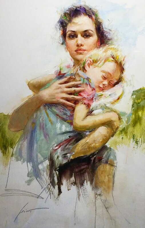 Pino Daeni, ‘Maternal Instinct’, Painting, Original Oil on Sketch Board, LaMantia Fine Art Inc.