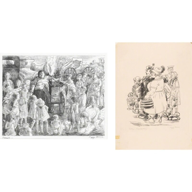 Peggy Bacon, ‘PEANUTS; OUTING (FLINT 94; 103)’, 1930 and 1931 respectively, Print, Lithographs, Doyle