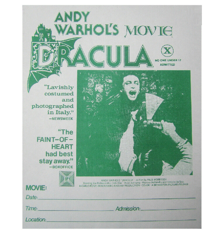 Andy Warhol, ‘2 PIECE LOT- "Andy Warhol's DRACULA", 1974, BANDAGE Film Promotion Giveaway, & Handbill RARE’, 1974, Ephemera or Merchandise, Print on bandage, VINCE fine arts/ephemera