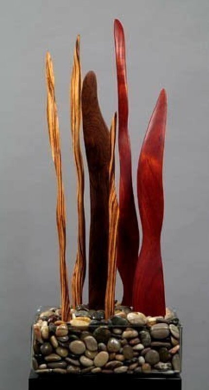 Margery Goldberg, ‘Grasses’, 2010s, Sculpture, Padouk wood, Coca Bola, Zebra wood, River stones, Glass, Zenith Gallery