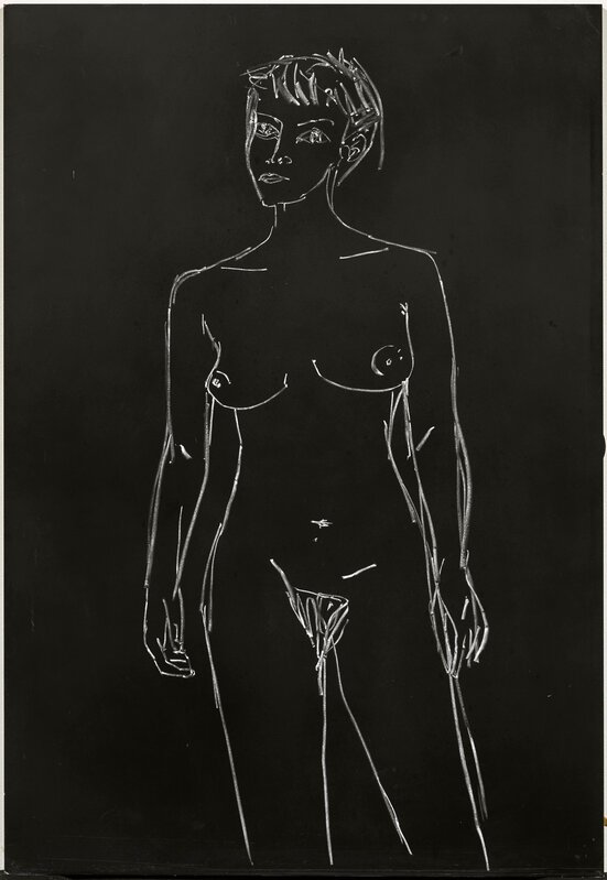 Stephan Balkenhol, ‘Untitled’, 1993, Mixed Media, White chalk on black lacquer on wood, Koller Auctions