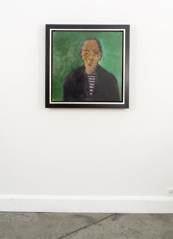 Jennifer Hornyak, ‘Man with Striped Shirt - green, male portrait figurative still life oil painting’, 2014, Painting, Oil On Canvas, Oeno Gallery