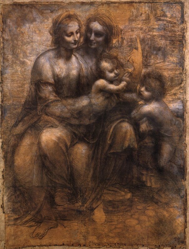 Leonardo da Vinci, ‘Virgin and Saint Anne with the Christ Child and the Young John the Baptist’, ca. 1500, Drawing, Collage or other Work on Paper, Charcoal heightened with white on brown paper, The National Gallery, London