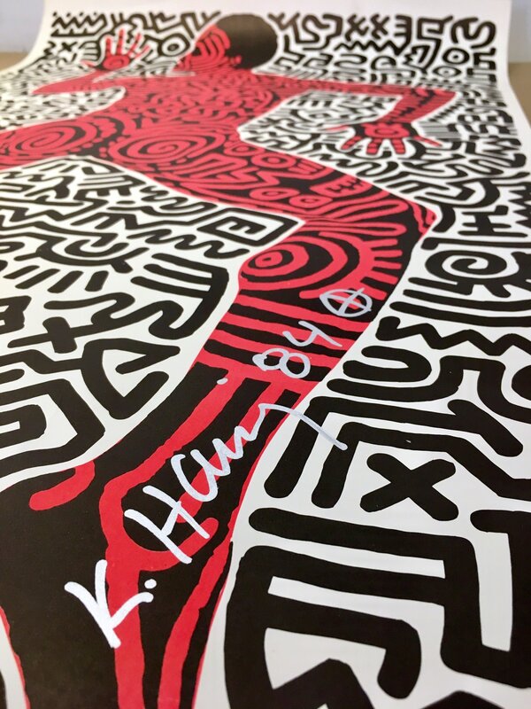 Keith Haring, ‘Keith Haring Into 84. Tony Shafrazi Gallery, Dec 03 ’, 1984, Posters, Offset lithograph in red and black, Woodward Gallery