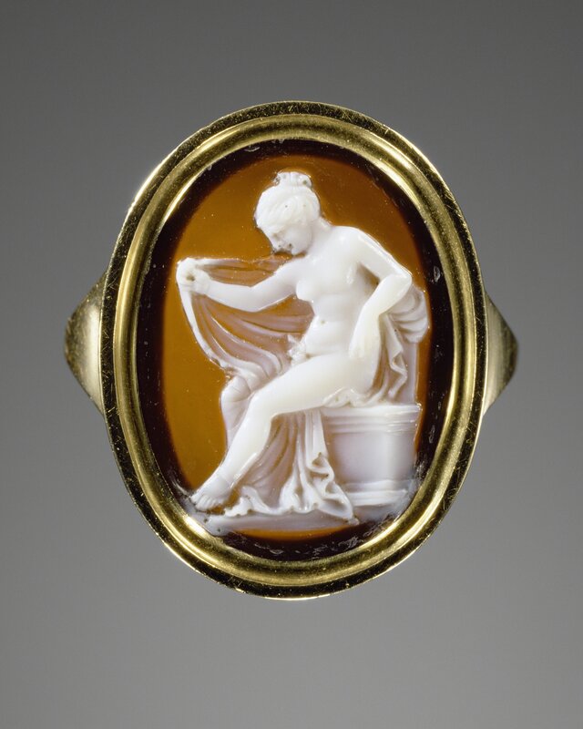 ‘Cameo set into a ring [Hermaphrodite]’, gem 150 -100 BCE, Ring modern,  Sardonyx set in modern gold ring, J. Paul Getty Museum