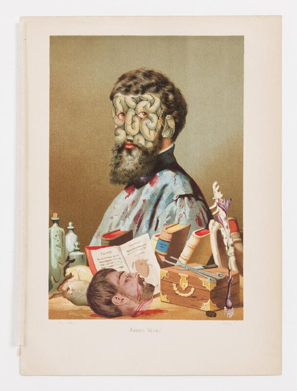 Dr. Lakra, ‘Untitled (Andrés Vesalio)’, 2013 -2014, Drawing, Collage or other Work on Paper, Ink, pigments and collage on nineteenth century lithography, kurimanzutto