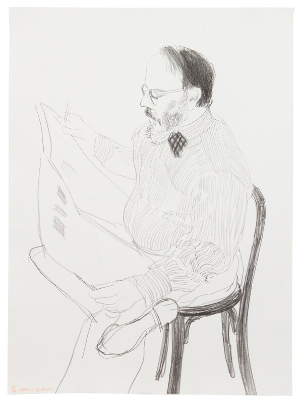 David Hockney, ‘Henry Reading the Newspaper from Friends’, 1976, Print, Lithograph, Hindman