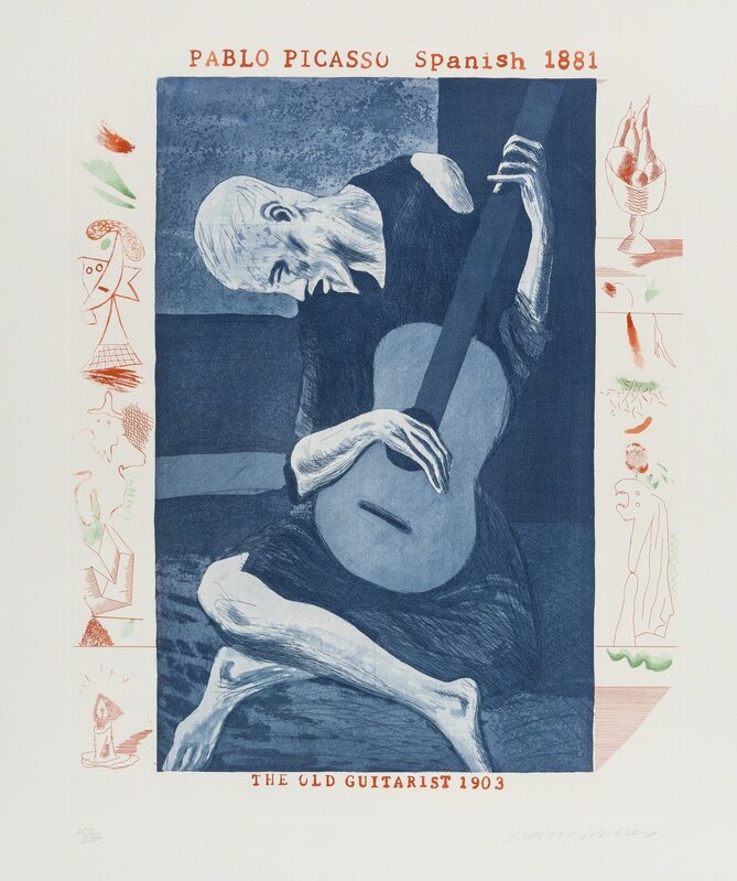 David Hockney, ‘The Old Guitarist (from The Blue Guitar) (M.C.A. Tokyo 179)’, 1976-77, Print, Etching with aquatint, Forum Auctions