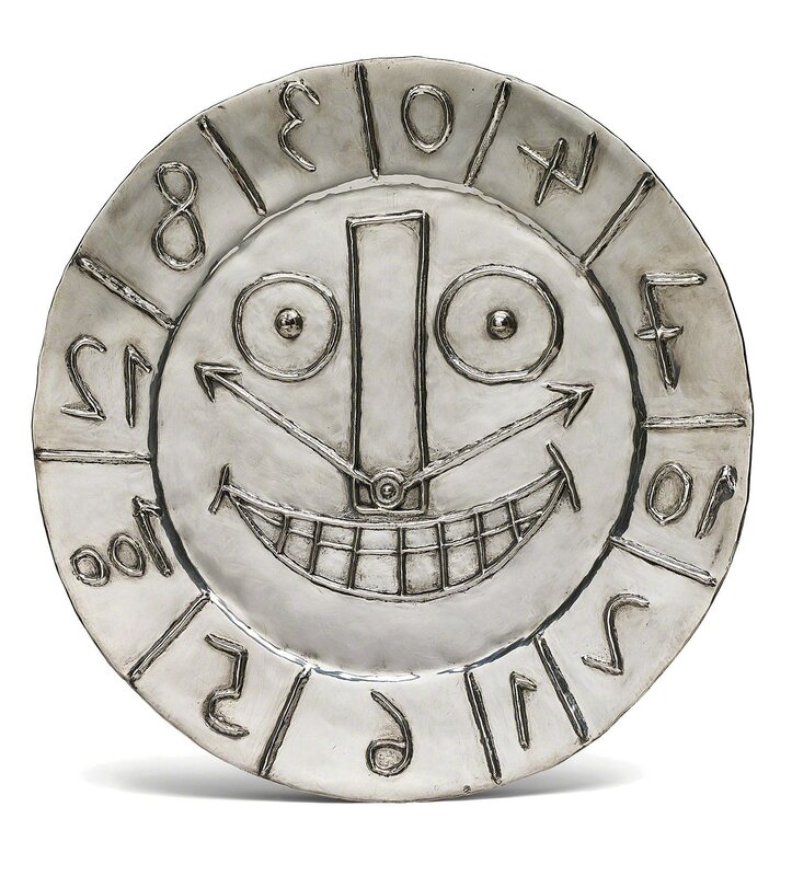 Pablo Picasso, ‘Horloge aux chiffres (Clock With Figures)’, 1956, Design/Decorative Art, Repoussé silver plate, contained in the original wooden presentation box with blue velvet lining., Phillips