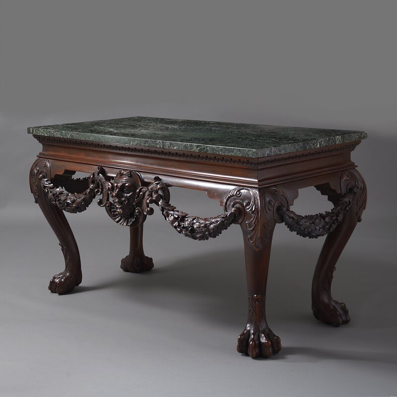 English, 18th Century, ‘AN IMPORTANT PAIR OF GEORGE II MAHOGANY SIDE TABLES’, ca. 1735, Design/Decorative Art, Mahogany, Verd Antique marble, James Graham-Stewart