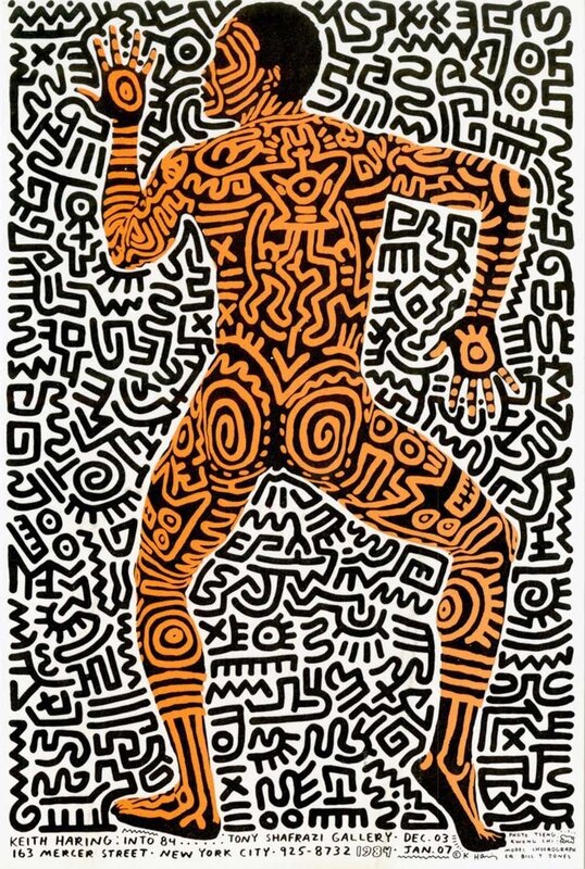 Keith Haring, ‘Keith Haring Into 84 (Haring Bill T. Jones Shafrazi announcement card 1983)’, 1983, Ephemera or Merchandise, Offset printed gallery announcement, Lot 180 Gallery