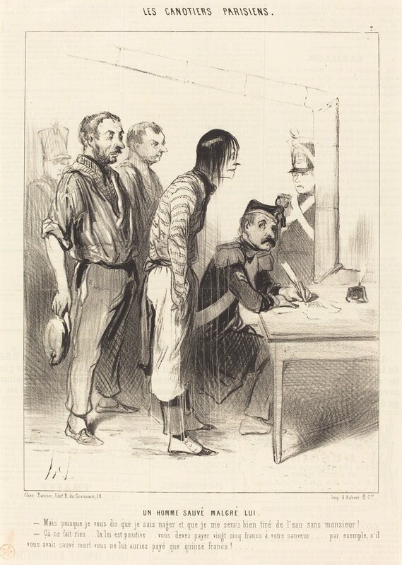Honoré Daumier, ‘Un Homme sauvé malgré lui’, 1843, Print, Lithograph on newsprint, National Gallery of Art, Washington, D.C.
