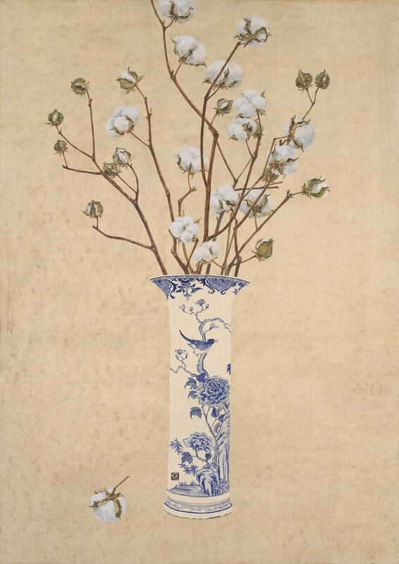 LEE JUNG EUN 이정은, ‘Cozy vase - Cotton’, 2017, Drawing, Collage or other Work on Paper, Coloring on Korean paper (Jangji), Leehwaik Gallery