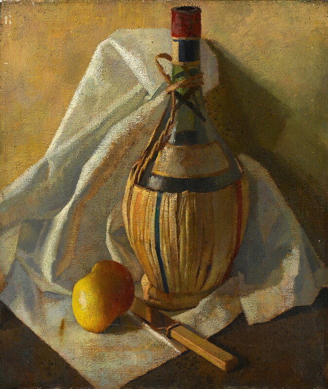 Percy Horton, ‘Chianti bottle with lemon’, ca. 1922, Painting, Oil on canvas, Liss Llewellyn