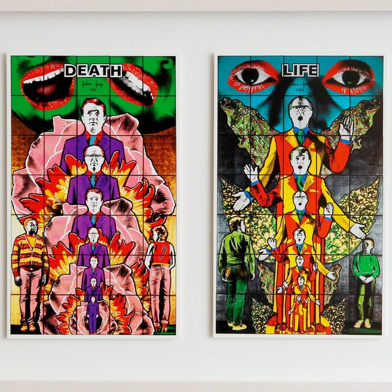 Gilbert & George, ‘Death Hope Life Fear’, 1984/1990, Print, Offset Prints, Plinth