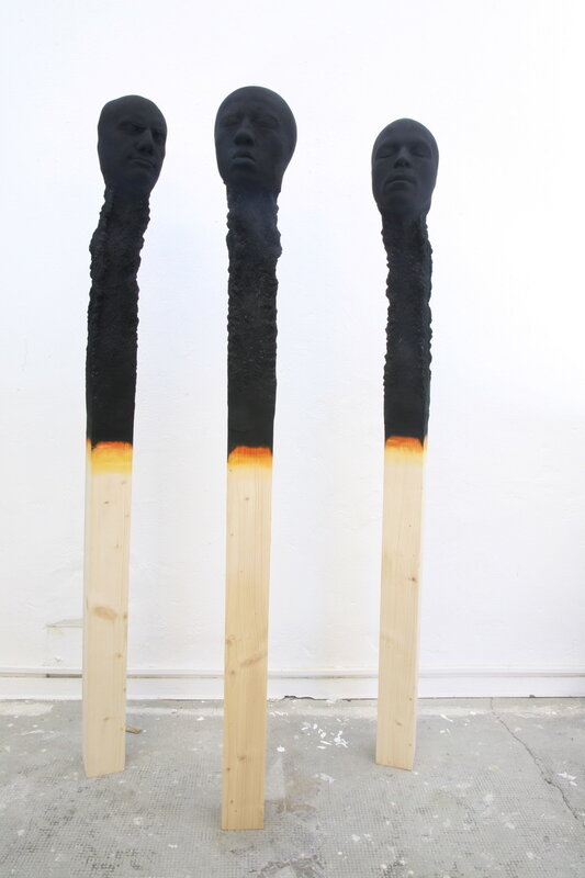 Wolfgang Stiller, ‘ One single medium matchstickmen  ’, 2019, Sculpture, Wood,polyurethane,paint,mounted on metal plate, GALERIE BENJAMIN ECK