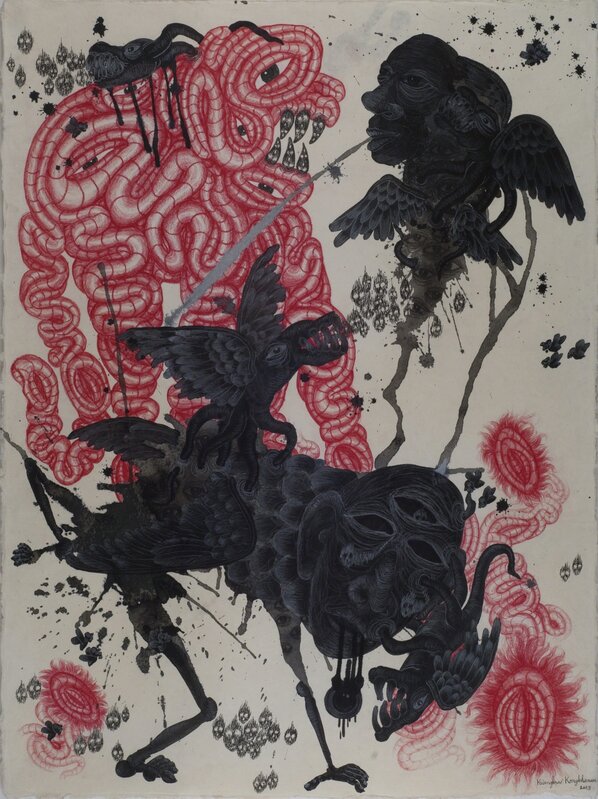 Kriangkrai Kongkhanun, ‘Black Spittle’, 2013, Drawing, Collage or other Work on Paper, Chinese ink, pen, pencil on Thai handmade paper, Cavin-Morris Gallery