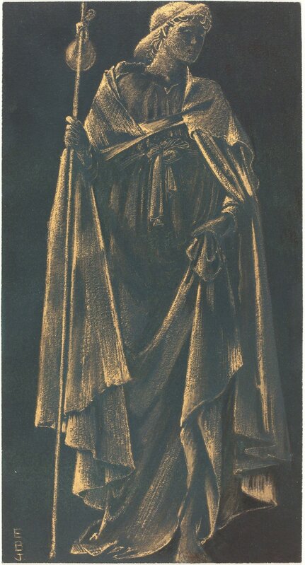 Edward Burne-Jones, ‘Angelus Ministrans’, ca. 1896, Drawing, Collage or other Work on Paper, Brush and gold paint on wove paper prepared with black watercolor, National Gallery of Art, Washington, D.C.