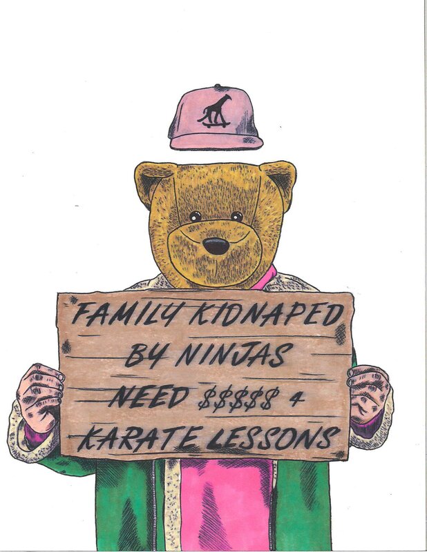 Sean 9 Lugo, ‘Family Kidnapped By Ninjas’, 2019, Drawing, Collage or other Work on Paper, Marker and ink on Bristol paper, framed, Deep Space Gallery