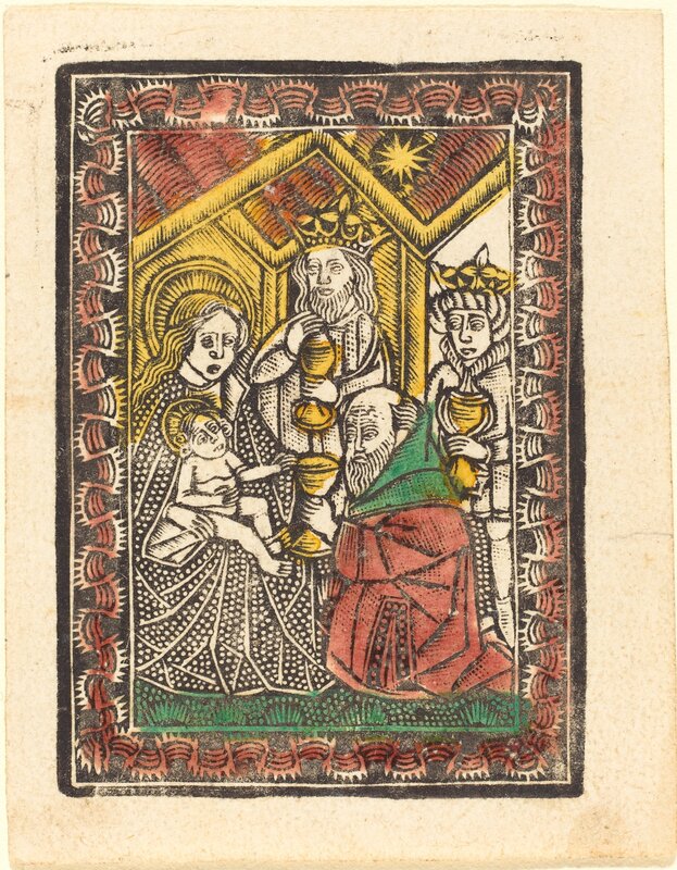‘The Adoration of the Magi’, ca. 1470/1480, Print, Metalcut, hand-colored in red, yellow, and green, National Gallery of Art, Washington, D.C.