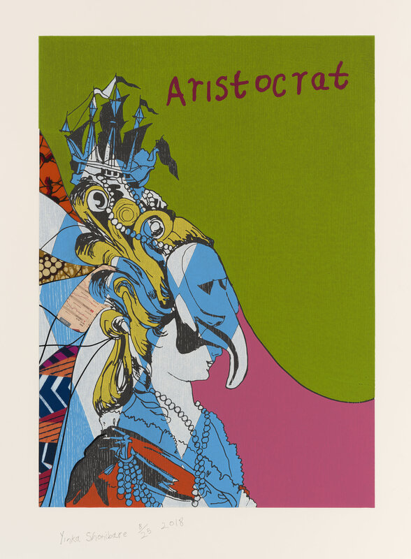 Yinka Shonibare, ‘Aristocrat I’, 2018, Print, Relief print with woodblock and fabric collage on Somerset Tub Sized Satin 410gsm paper, Cristea Roberts Gallery