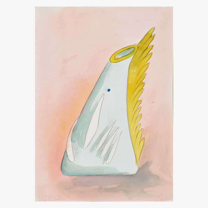 Dan Dailey, ‘Abstract Head vessel and preparatory drawing, "Hair," Seattle, WA/Kensington, NH’, 1991, Design/Decorative Art, Blown, sandblasted, and acid-polished glass, watercolor on Fabriano paper, Rago/Wright/LAMA/Toomey & Co.
