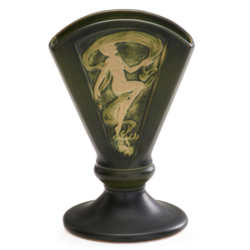 Roseville Pottery, ‘Green Rosecraft Nude Panel 8" Fan Vase, Zanesville, OH’, 1920, Design/Decorative Art, Rago/Wright/LAMA/Toomey & Co.