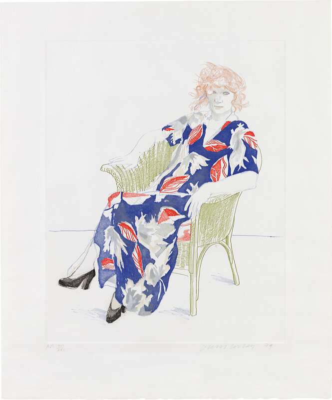 David Hockney, ‘Celia in a Wicker Chair (M.C.A.T. 158)’, 1974, Print, Etching and aquatint in colours, on BFK Rives mould-made paper, with full margins., Phillips
