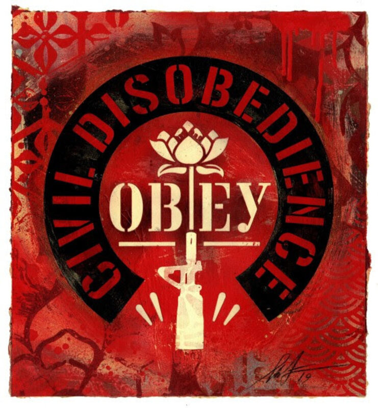 Shepard Fairey, ‘CIVIL DISOBEDIENCE’, 2019, Drawing, Collage or other Work on Paper, Material stencil and mixed media collage, AUTOGRAPHES DES SIECLES