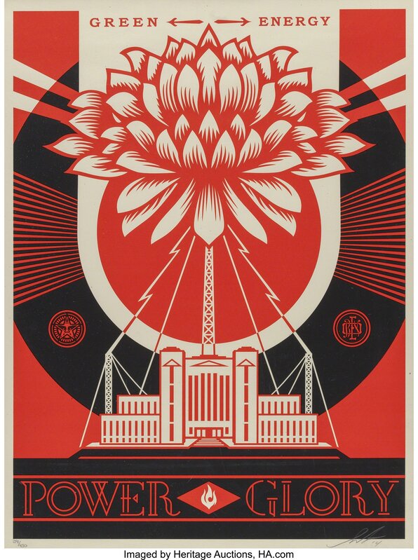 Shepard Fairey, ‘Green Power Print’, 2014, Print, Screenprint in colors on speckled paper, Heritage Auctions