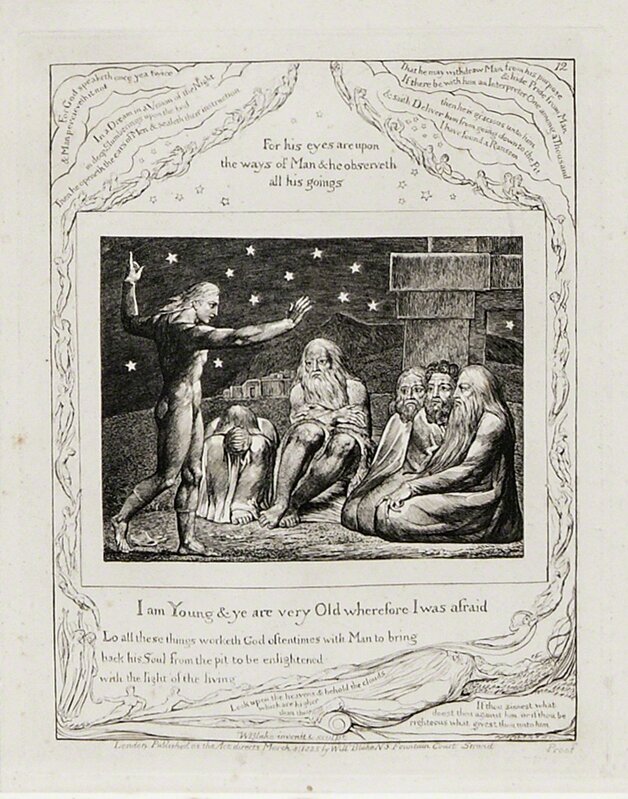 William Blake (1757-1827), ‘Four Plates from Illustrations of the Book of Job: And Smote Job with Sore Boils, And When They Lifted Up Their Eyes Afar Off, I Am Young and Ye Are Very Old, and Thou Hast Fulfilled the Judgment of the Wicked’, 1825, Print, Engravings on paper, framed., Skinner