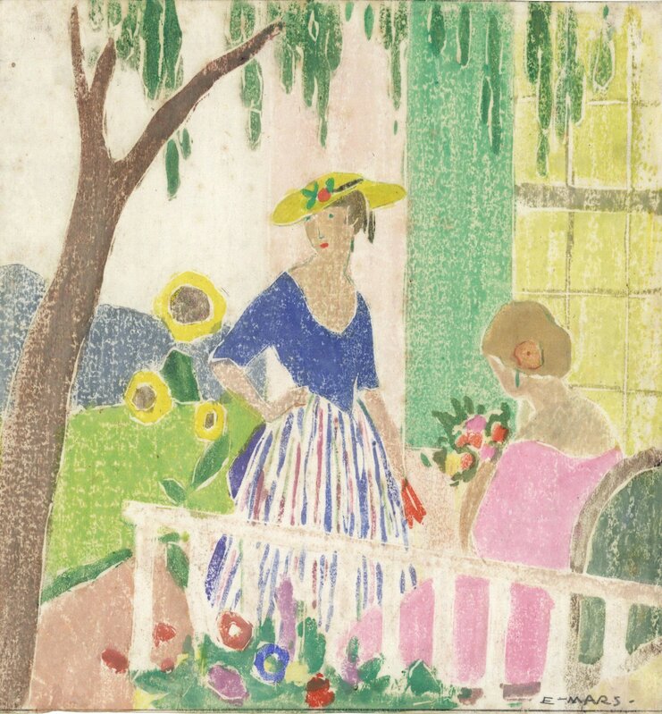 Ethel Mars, ‘In the Garden.’, ca. 1916, Print, White-line color woodcut, The Old Print Shop, Inc.