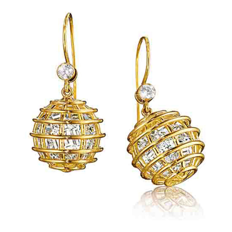 Verdura, ‘Caged Drop Earrings’, Jewelry, Rock crystal, diamond and gold, Verdura