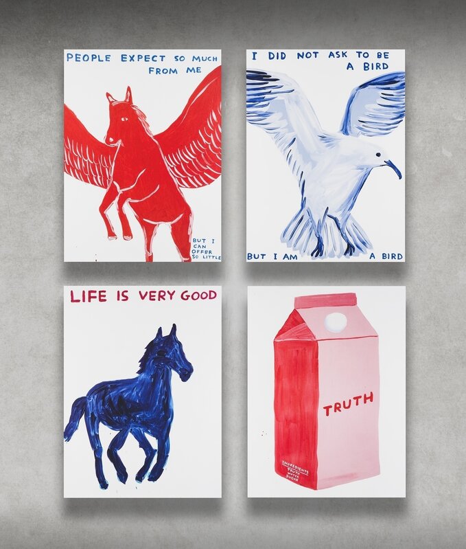 David Shrigley, ‘People Expect So Much Of Me, Life Is Very Good, I Did Not Ask To Be A Bird & Truth’, 2021, Books and Portfolios, A complete set of four digital prints in colours on 200g Munken Lynx paper, Tate Ward Auctions