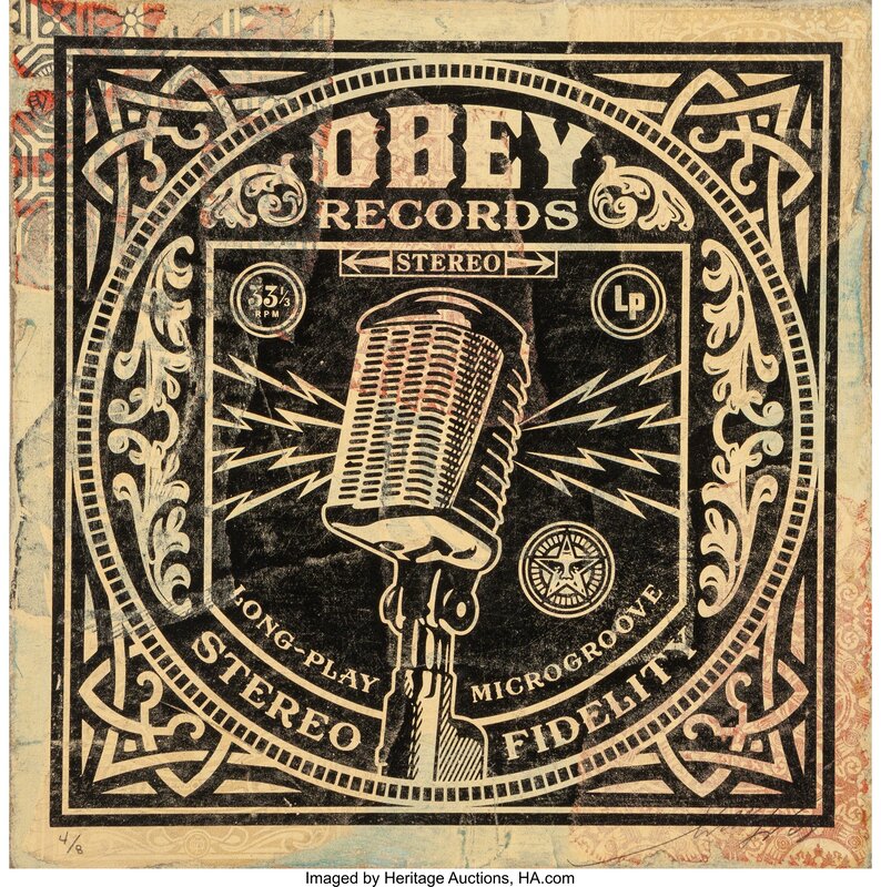 Shepard Fairey, ‘Long-Play (HPM)’, 2011, Print, Screenprint and mixed media collage on board, Heritage Auctions