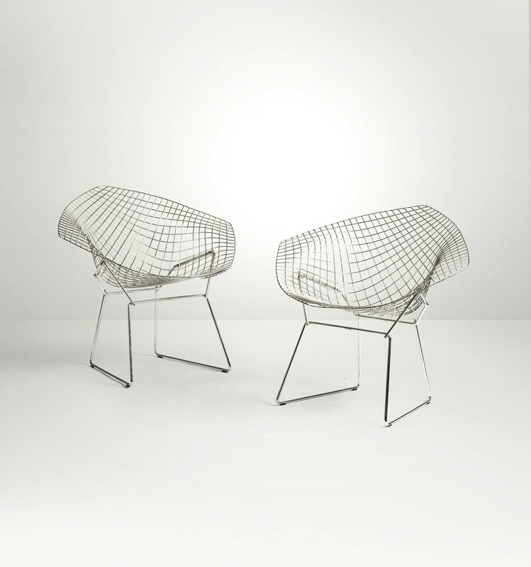Harry Bertoia, ‘A pair of Diamond chairs with a chromed metal structure and fabric upholstery’, 1960 ca., Design/Decorative Art, Cambi