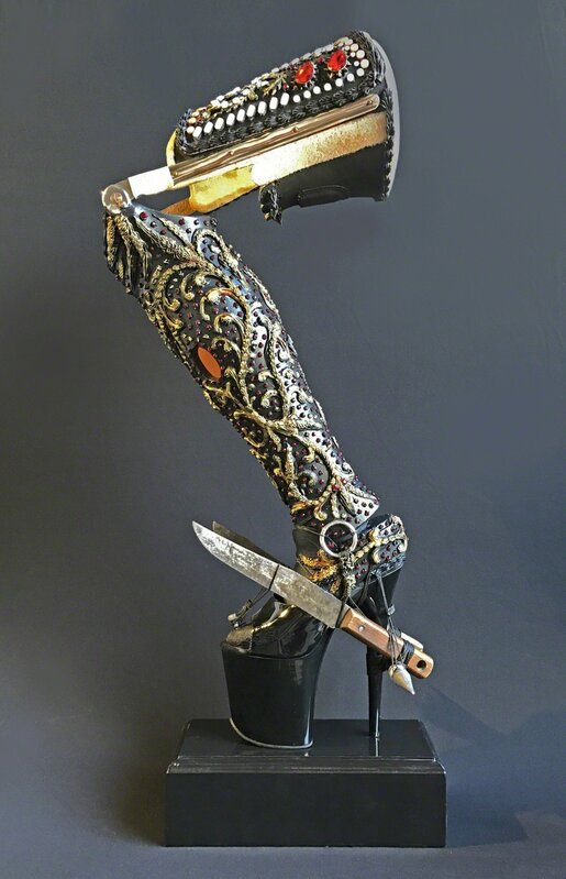 Scott Hove, ‘One More Fix’, 2017, Mixed Media, Prosthetic leg embellished with dilaudid, methadone, haloperidol, Lorazepam, jewels & Swarovski crystals, KP Projects